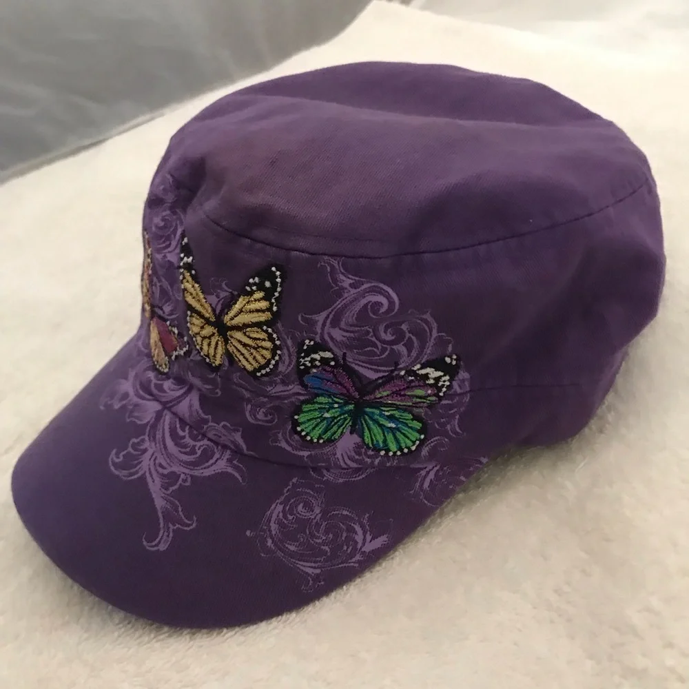 Kids Tees Adjustable Girls Purple Butterfly Cap for Schlitterbahn